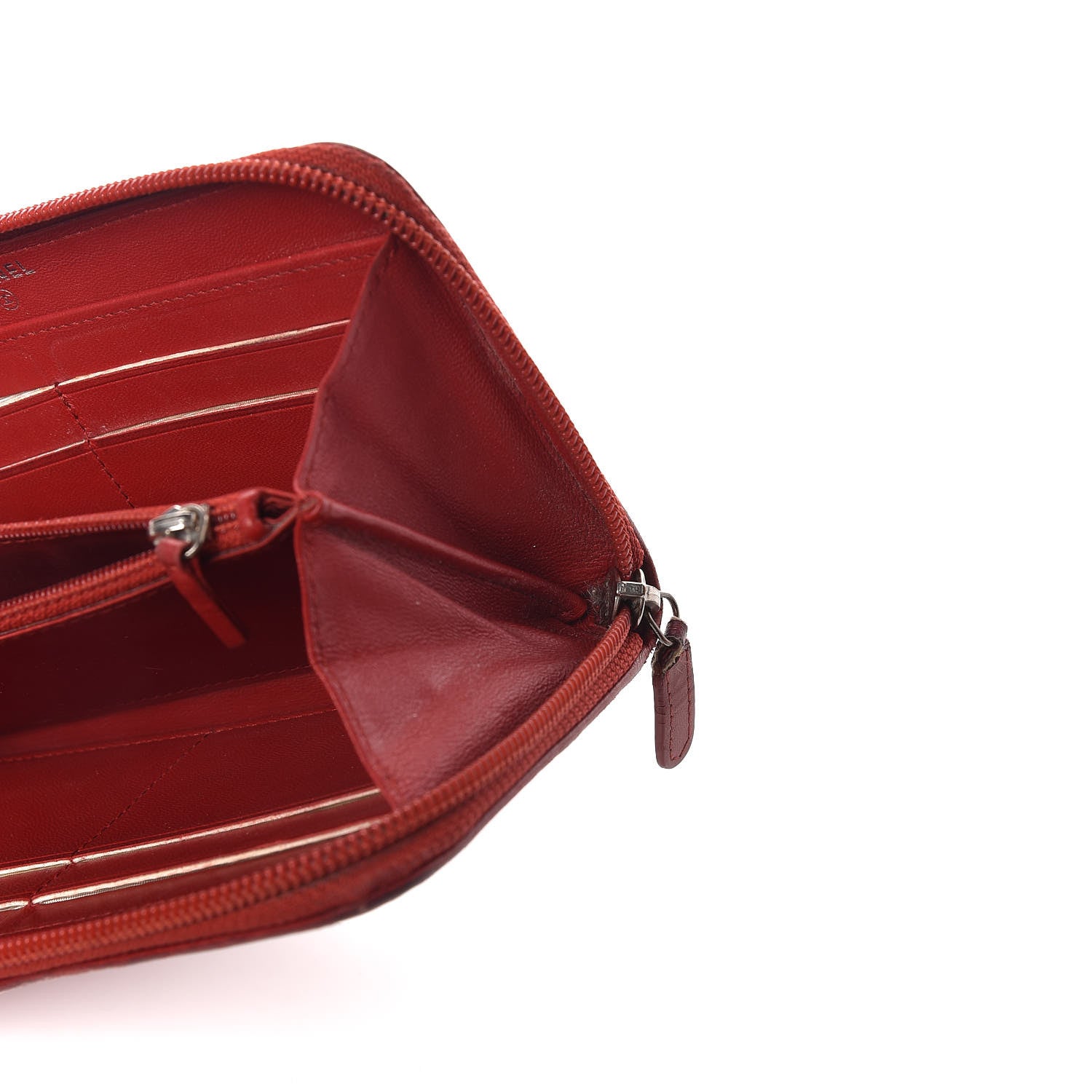 Chanel Lambskin Camellia Embossed Zip Around Large Gusset Wallet Red 8 of 14