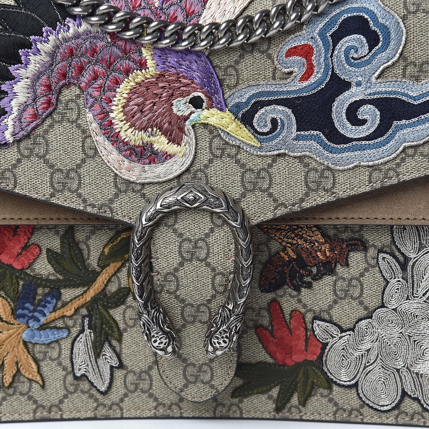 GG Supreme Monogram Embroidered Medium Dionysus Shoulder Bag Taupe