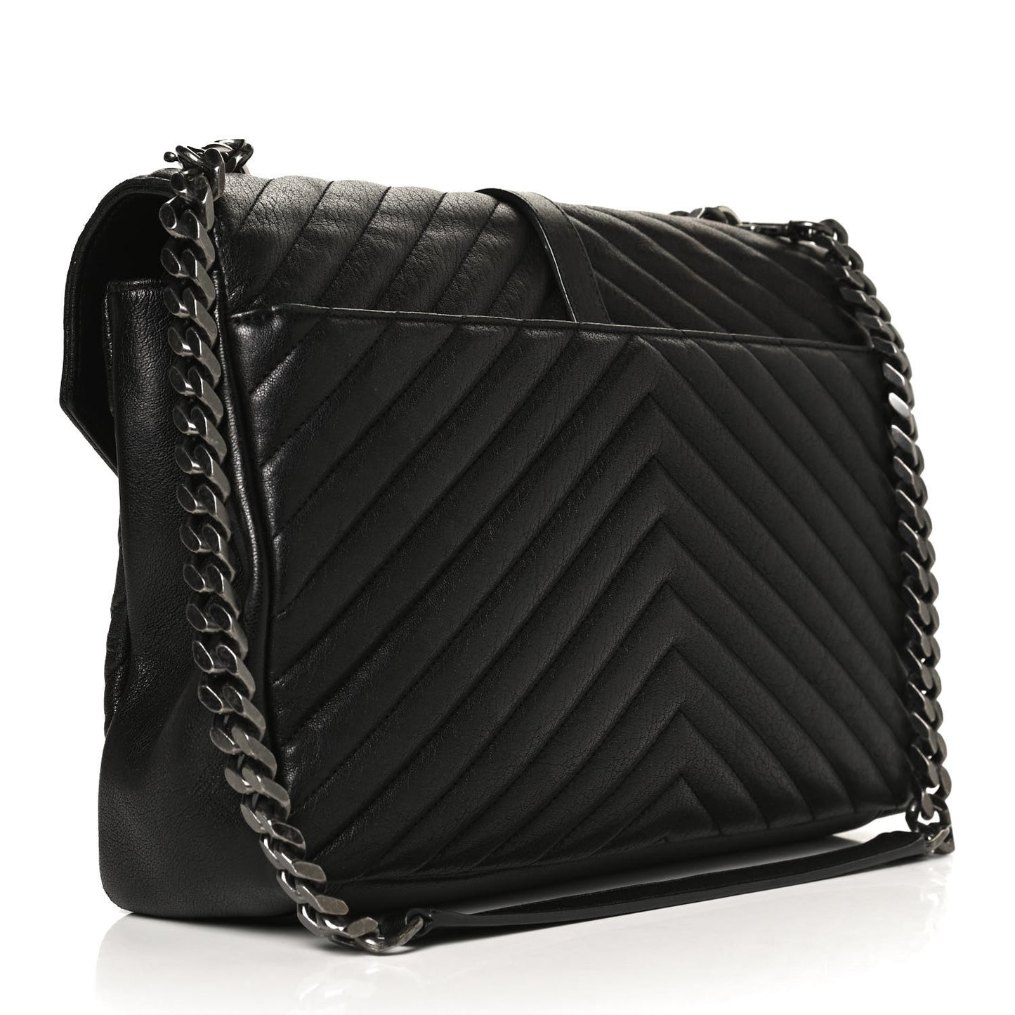 Sheepskin Matelasse Chevron Monogram Large College Satchel Black