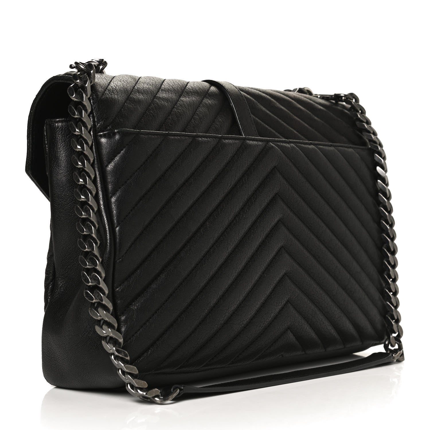 Saint Laurent Sheepskin Matelasse Chevron Monogram Large College Satchel Black 3 of 14