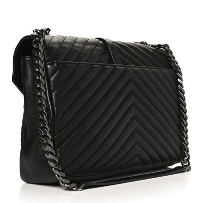 Saint Laurent Sheepskin Matelasse Chevron Monogram Large College Satchel Black 3 of 14