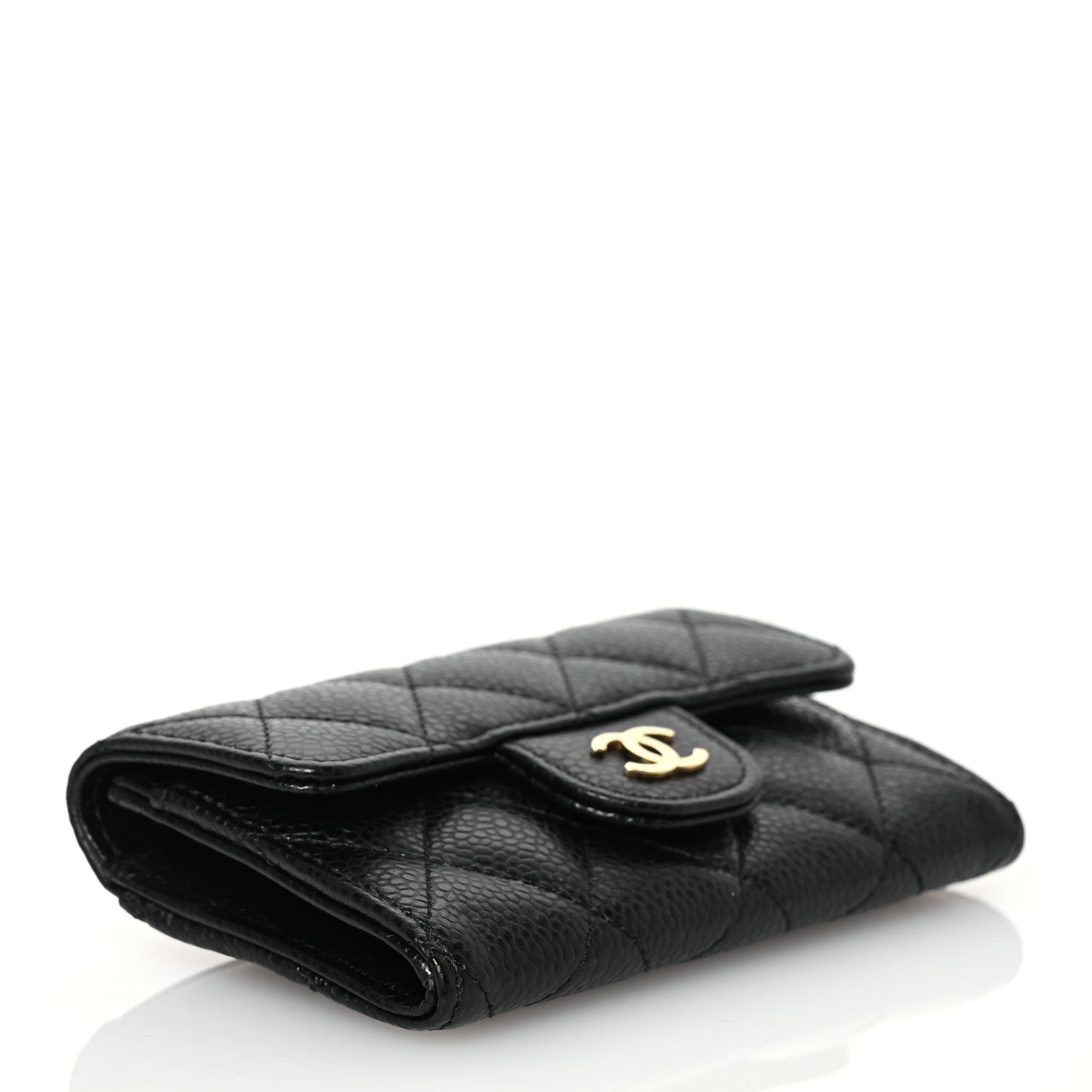 Caviar Quilted Flap Card Holder Wallet Black