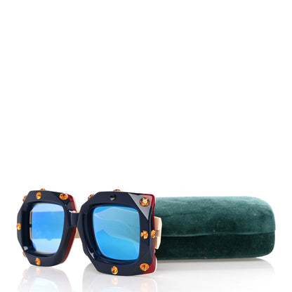 Gucci Acetate Crystal Oversize Sunglasses GG0481S Dark Blue Multicolor 8 of 9
