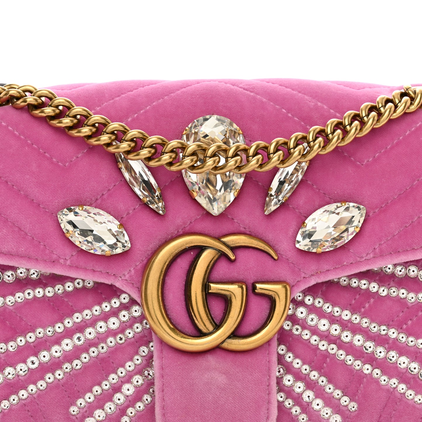 Velvet Matelasse Marquise Crystals Embroidered Small GG Marmont Shoulder Bag Malva