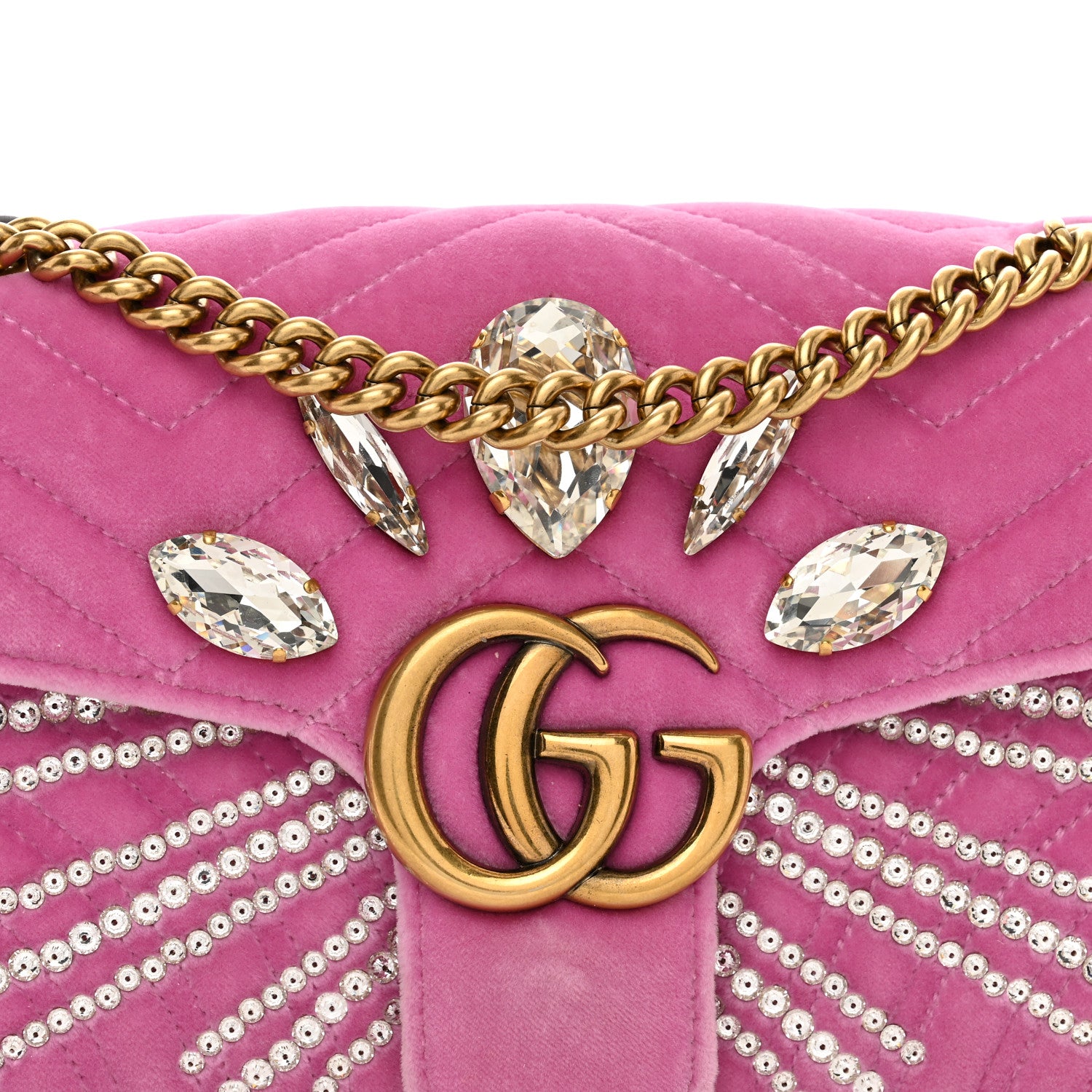 Gucci Velvet Matelasse Marquise Crystals Embroidered Small GG Marmont Shoulder Bag Malva 5 of 9