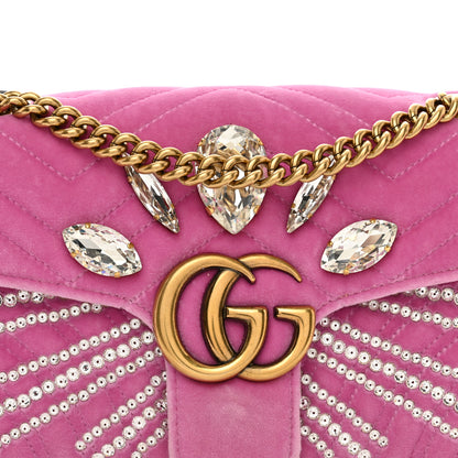 Gucci Velvet Matelasse Marquise Crystals Embroidered Small GG Marmont Shoulder Bag Malva 5 of 9