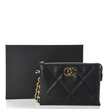 Chanel Shiny Goatskin Quilted Small Chanel 19 Pouch With Handle Black 17 of 19