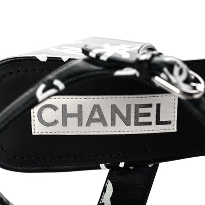 Chanel Printed Lambskin Coco Beach Platform Sandals 39 Black White 7 of 9