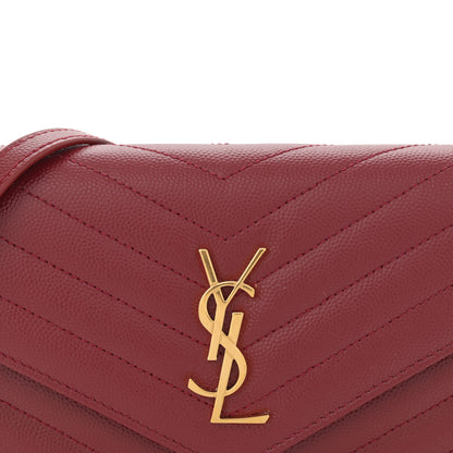 Saint Laurent Grain De Poudre Matelasse Chevron Monogram Envelope Chain Wallet Opyum Red 8 of 11