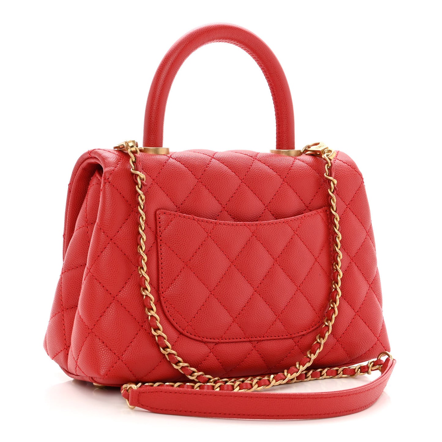 Caviar Quilted Mini Coco Handle Flap Red
