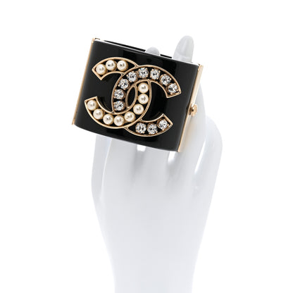 Chanel Resin Crystal Pearl CC Cuff Black 2 of 8