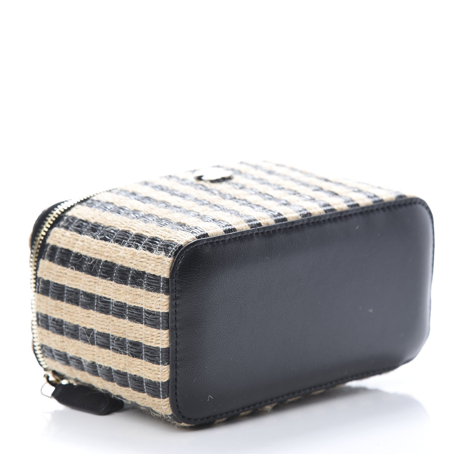 Chanel Raffia Jute Striped Small Vanity Case With Chain Black Beige 4 of 11