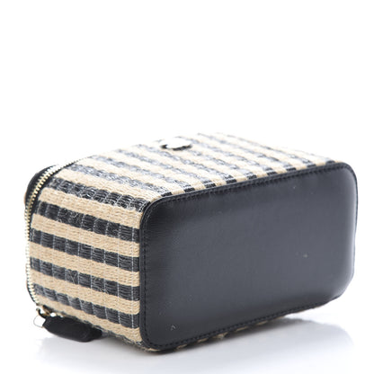 Chanel Raffia Jute Striped Small Vanity Case With Chain Black Beige 4 of 11