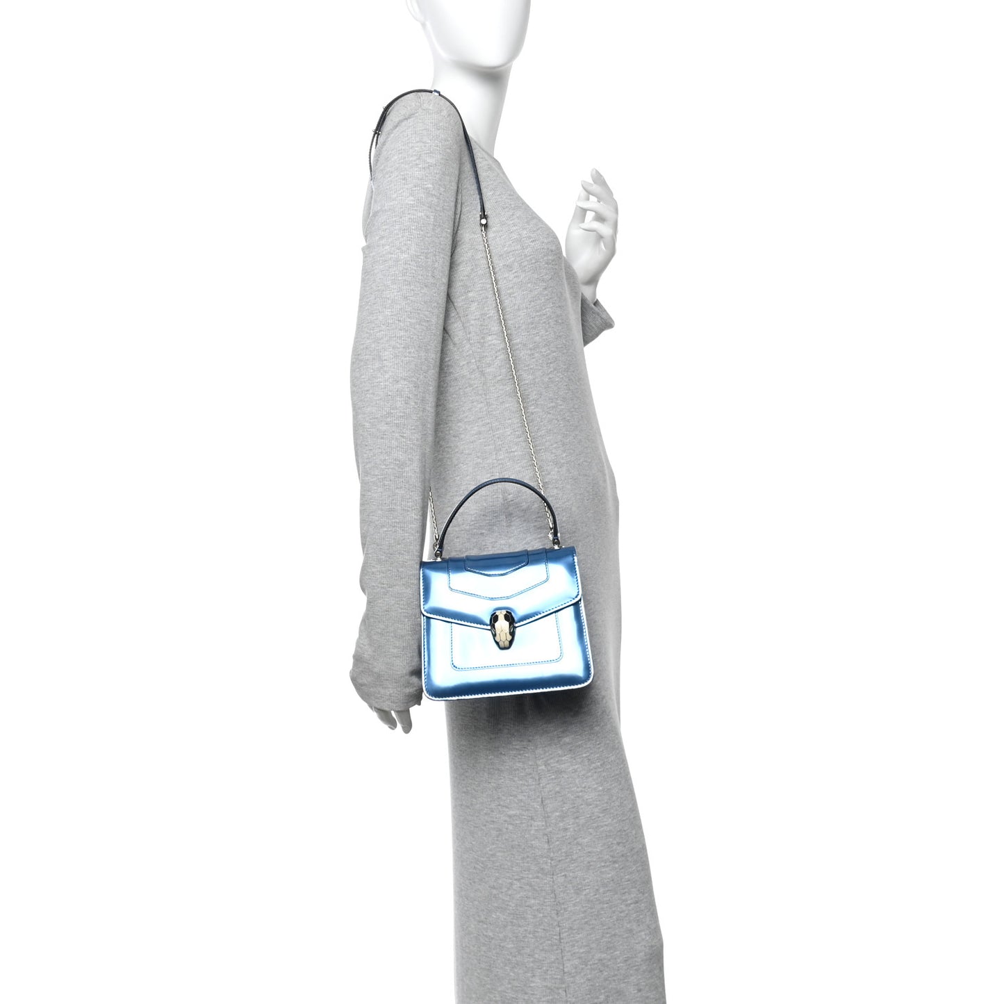 Metallic Calfskin Serpenti Forever Top Handle Blue