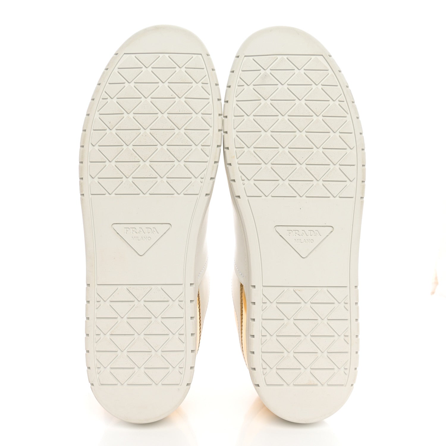 Prada Vitello Metallic Calfskin Metal Triangle Logo Womens Downtown Low Top 30mm Sneakers 41 White Platino 5 of 12