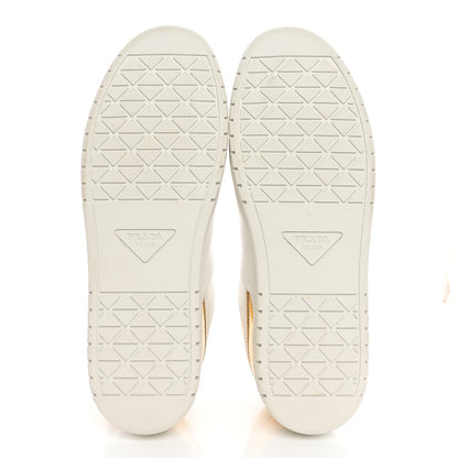 Prada Vitello Metallic Calfskin Metal Triangle Logo Womens Downtown Low Top 30mm Sneakers 41 White Platino 5 of 12