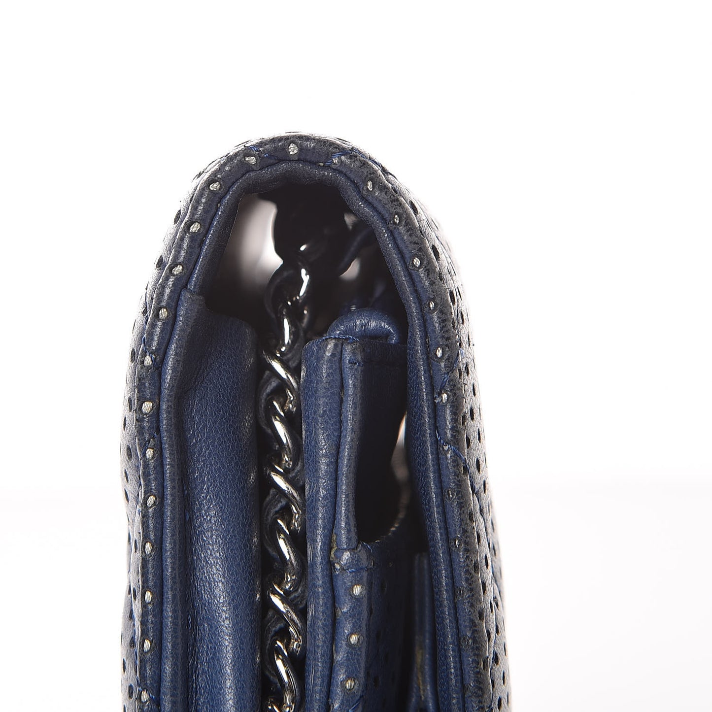 Perforated Lambskin Quilted Wallet On Chain WOC Blue
