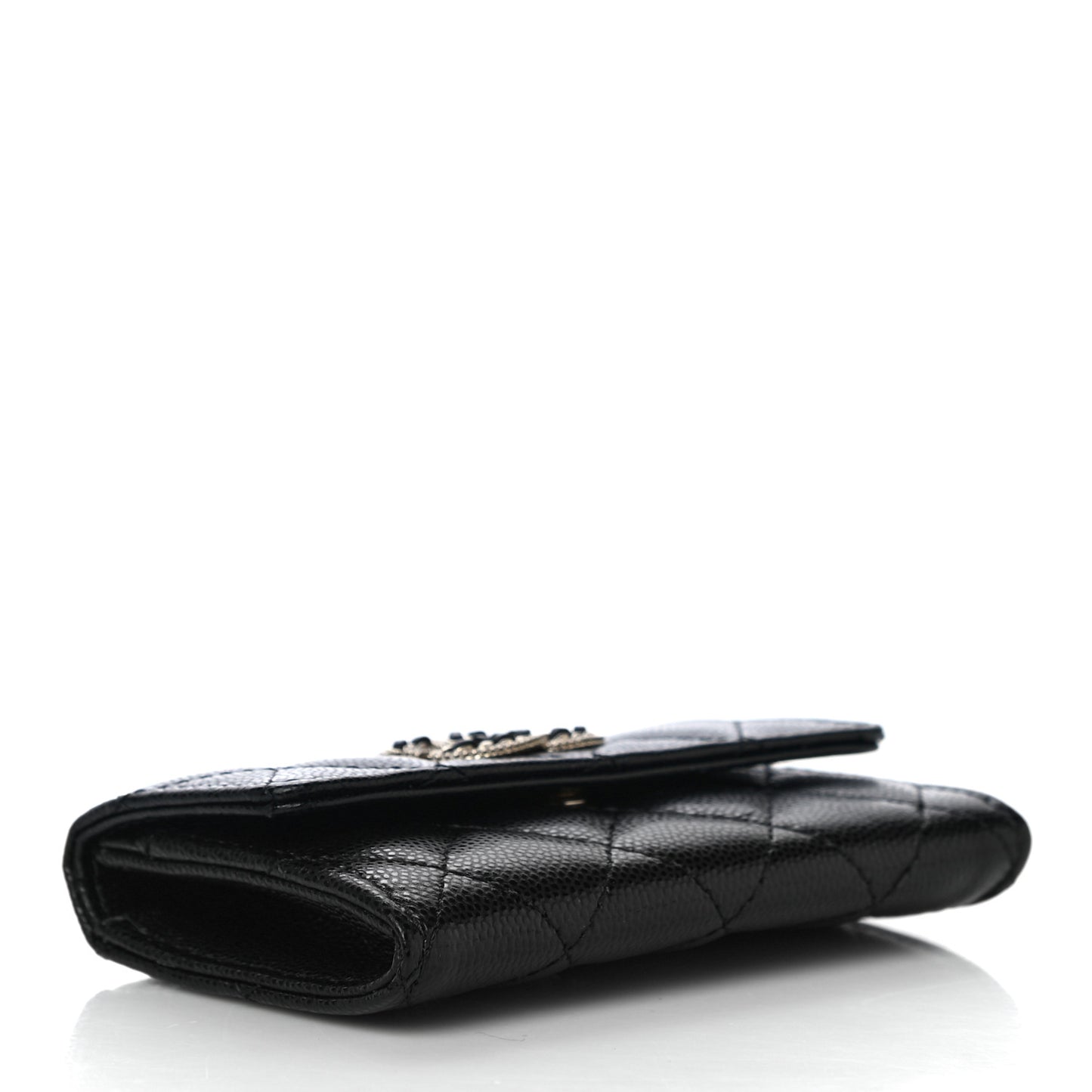 Caviar Quilted Crystal CC Flap Card Holder Black
