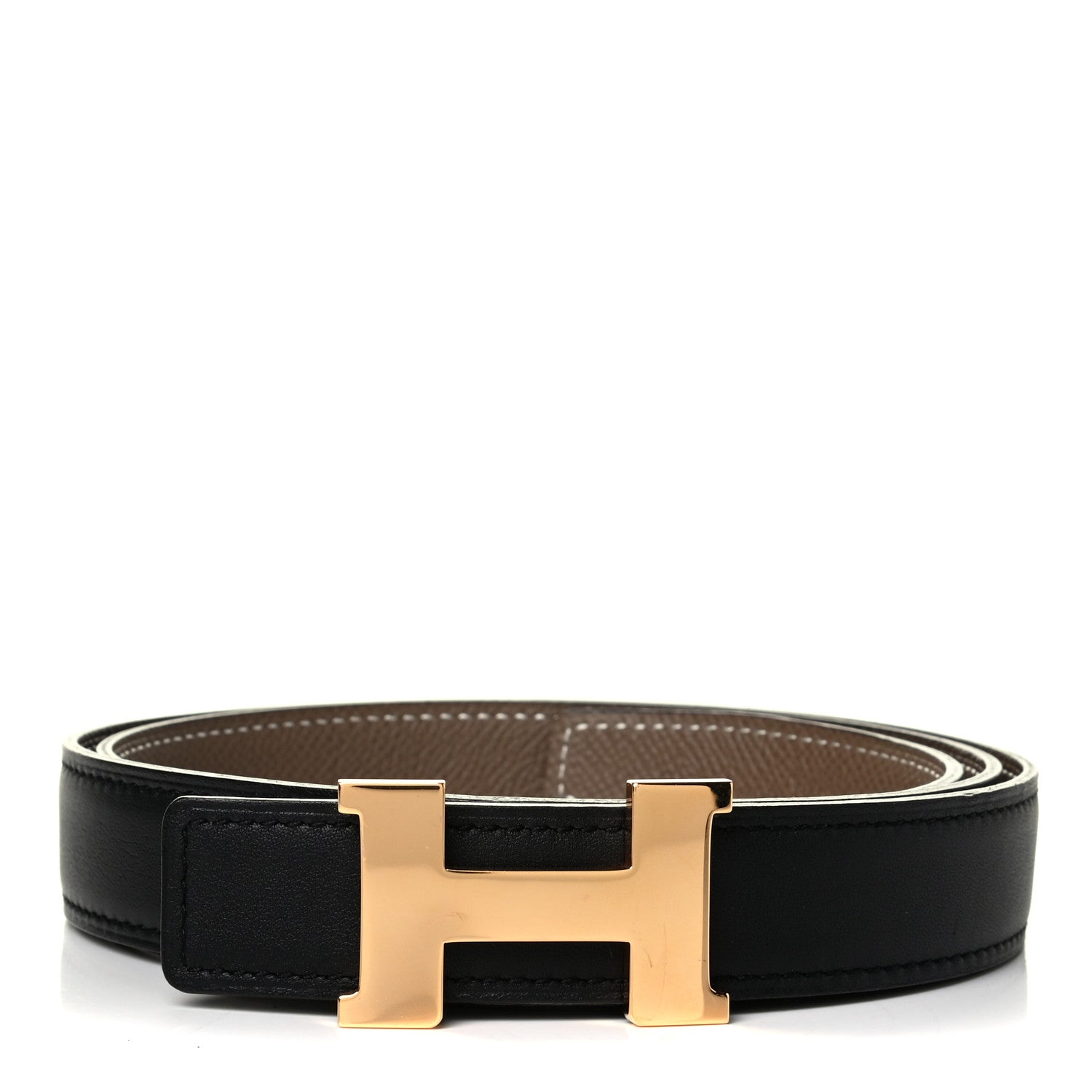 Hermes Swift Epsom 24mm Mini Constance H Belt 85 Black Etoupe 1 of 4