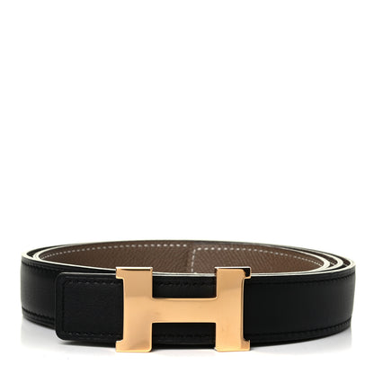 Hermes Swift Epsom 24mm Mini Constance H Belt 85 Black Etoupe 1 of 4