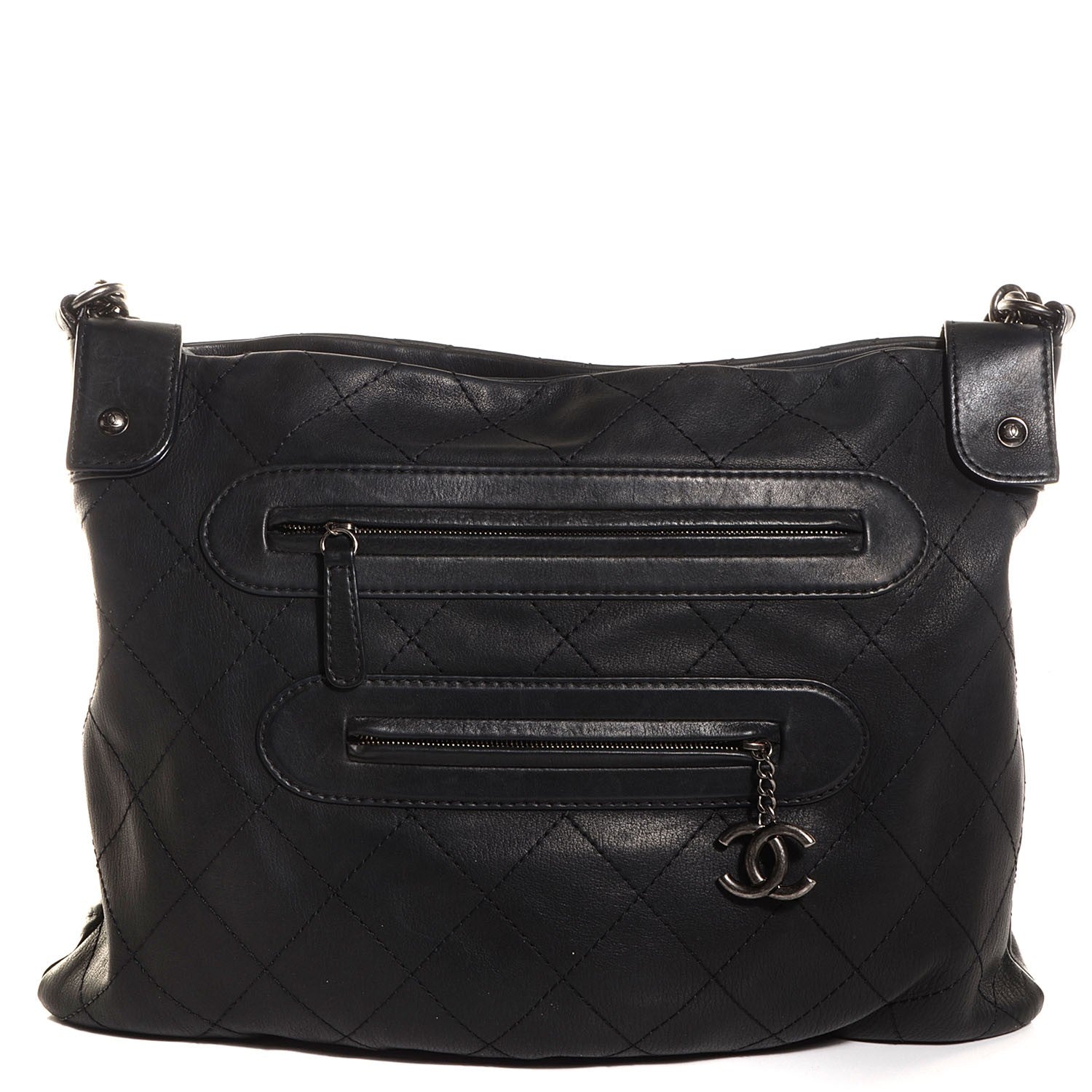Chanel Calfskin Stitched Double Zip Hobo Black 1 of 7