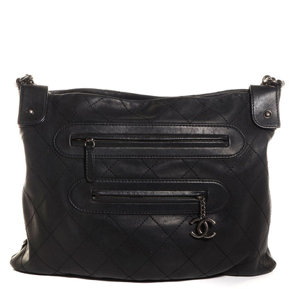 Chanel Calfskin Stitched Double Zip Hobo Black 1 of 7