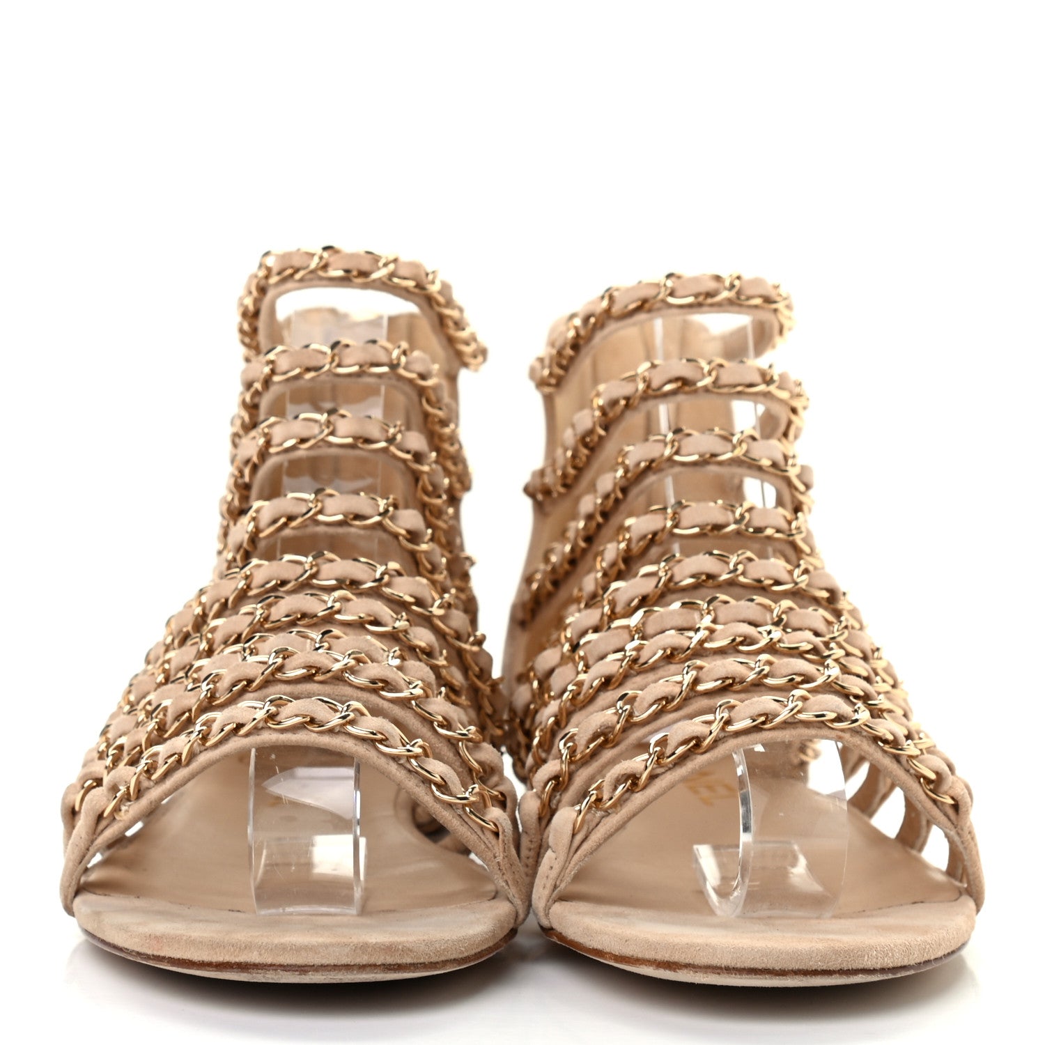 Chanel Kid Suede CC Chain Sandals 36 Beige 2 of 9