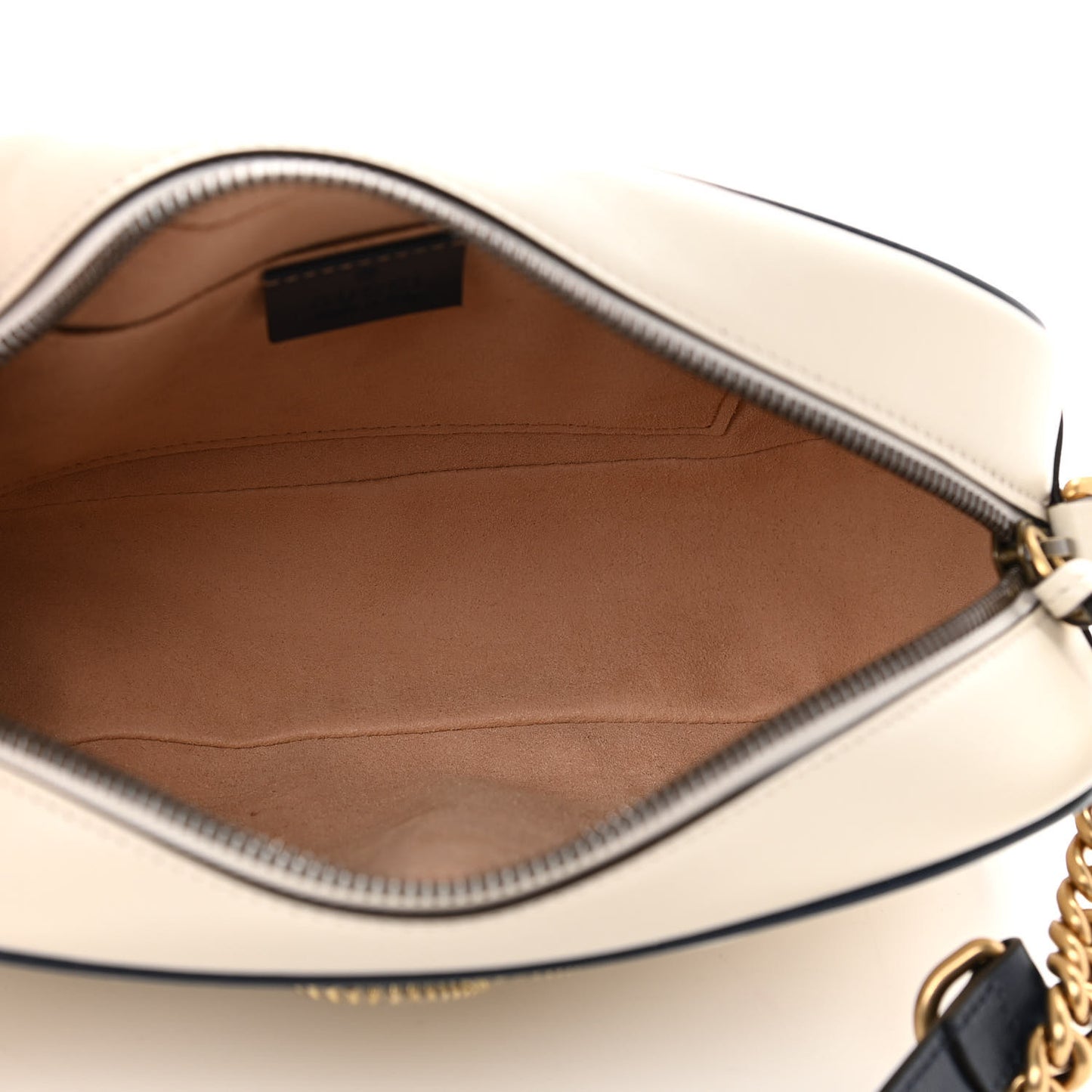 Vintage Effect Calfskin Matelasse Diagonal Small Torchon GG Marmont Chain Shoulder Bag Mystic White Blue Agata