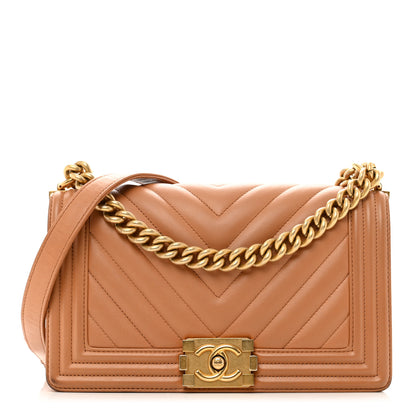 Chanel Calfskin Chevron Quilted Medium Boy Flap Beige 1 of 10