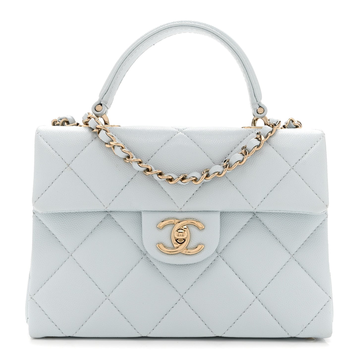Caviar Quilted Mini Retro Twist Top Handle Flap Light Blue