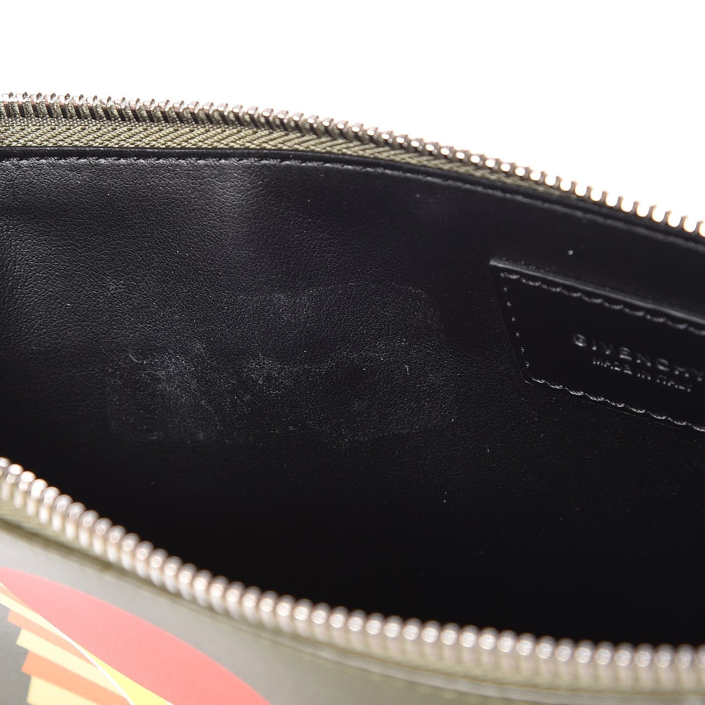 Calfskin Egyptian Print Zip Pouch Olive