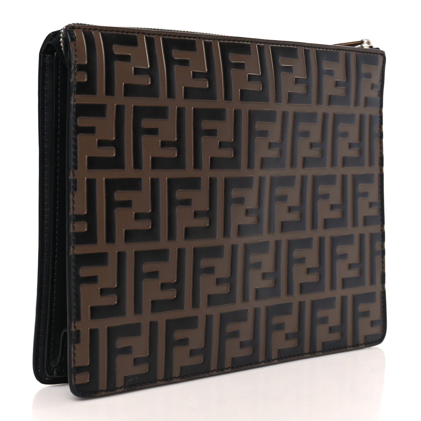 Vitello Grace F is Fendi Bi-Color FF 1974 Embossed Zip Pouch Maya Black