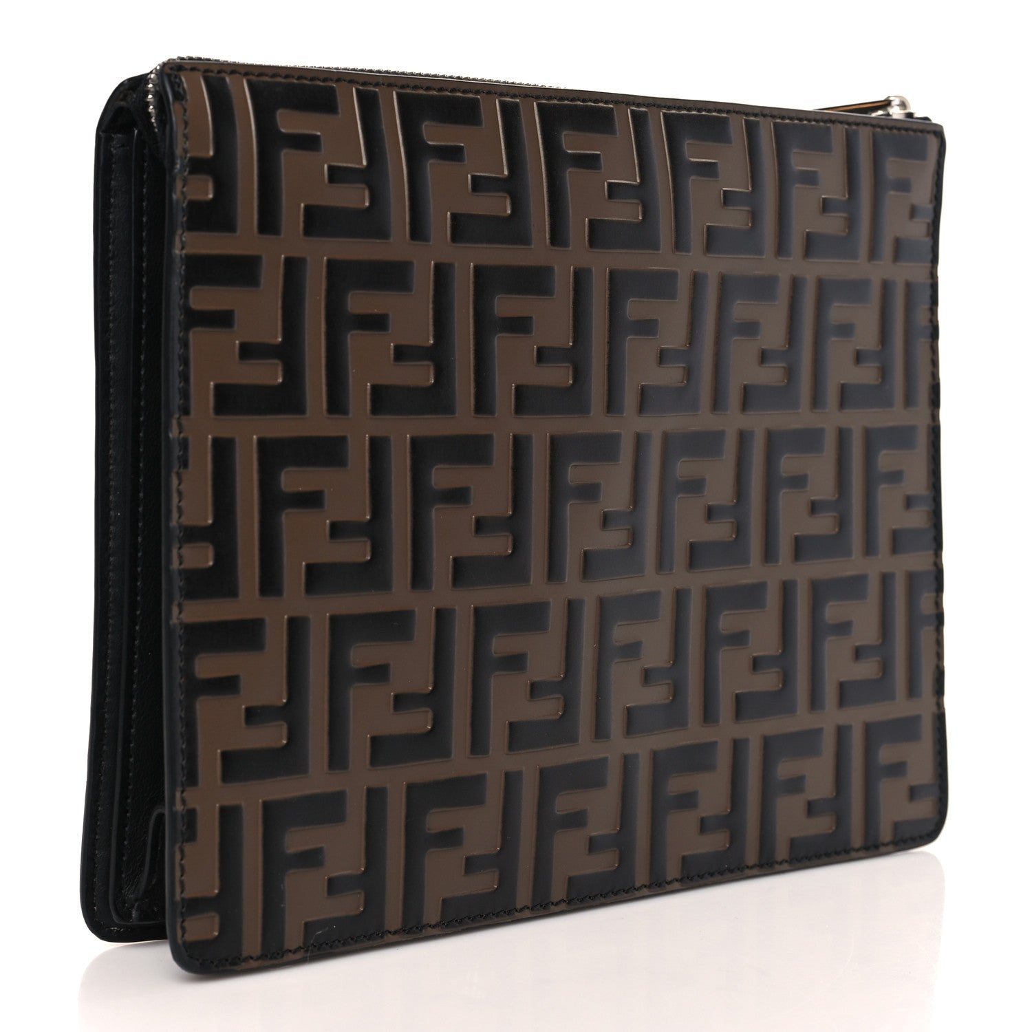 Fendi Vitello Grace F is Fendi Bi-Color FF 1974 Embossed Zip Pouch Maya Black 3 of 9