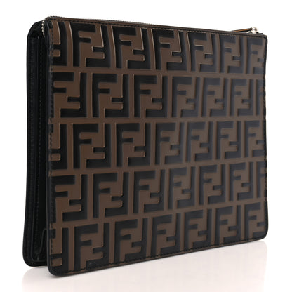 Fendi Vitello Grace F is Fendi Bi-Color FF 1974 Embossed Zip Pouch Maya Black 3 of 9