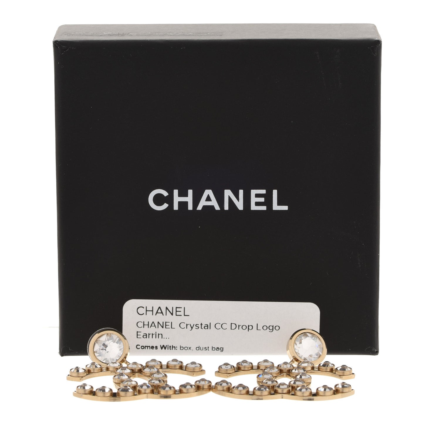 Metal Crystal CC Dangle Earrings Gold