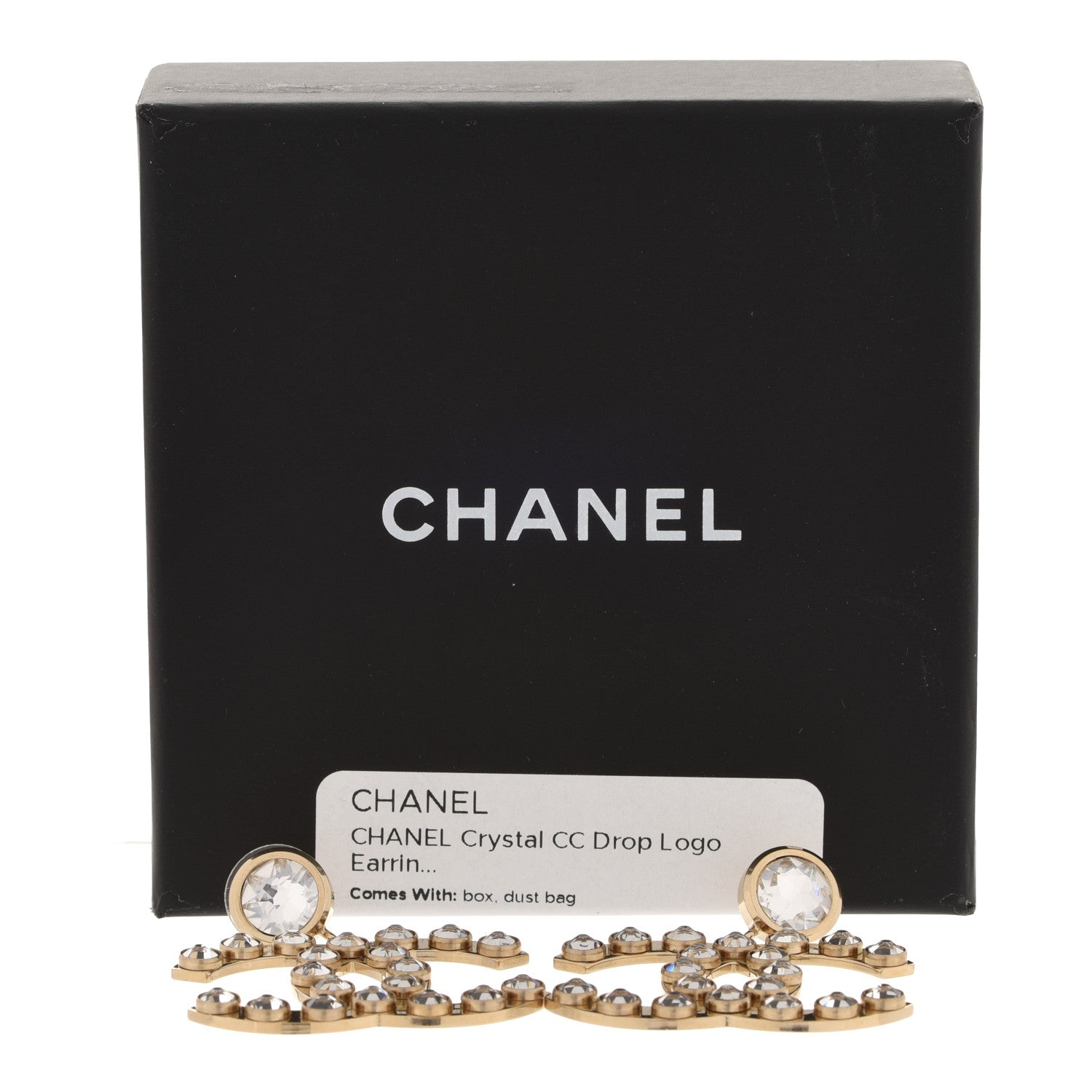 Chanel Metal Crystal CC Dangle Earrings Gold 5 of 5