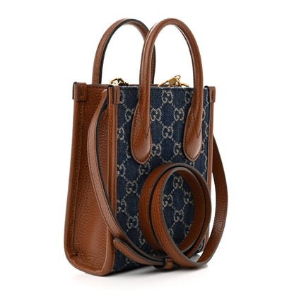 Gucci New Denim GG Monogram Dollar Calfskin Mini Retro Interlocking G Tote Bag Blue Tea Cuir Epilog 3 of 10