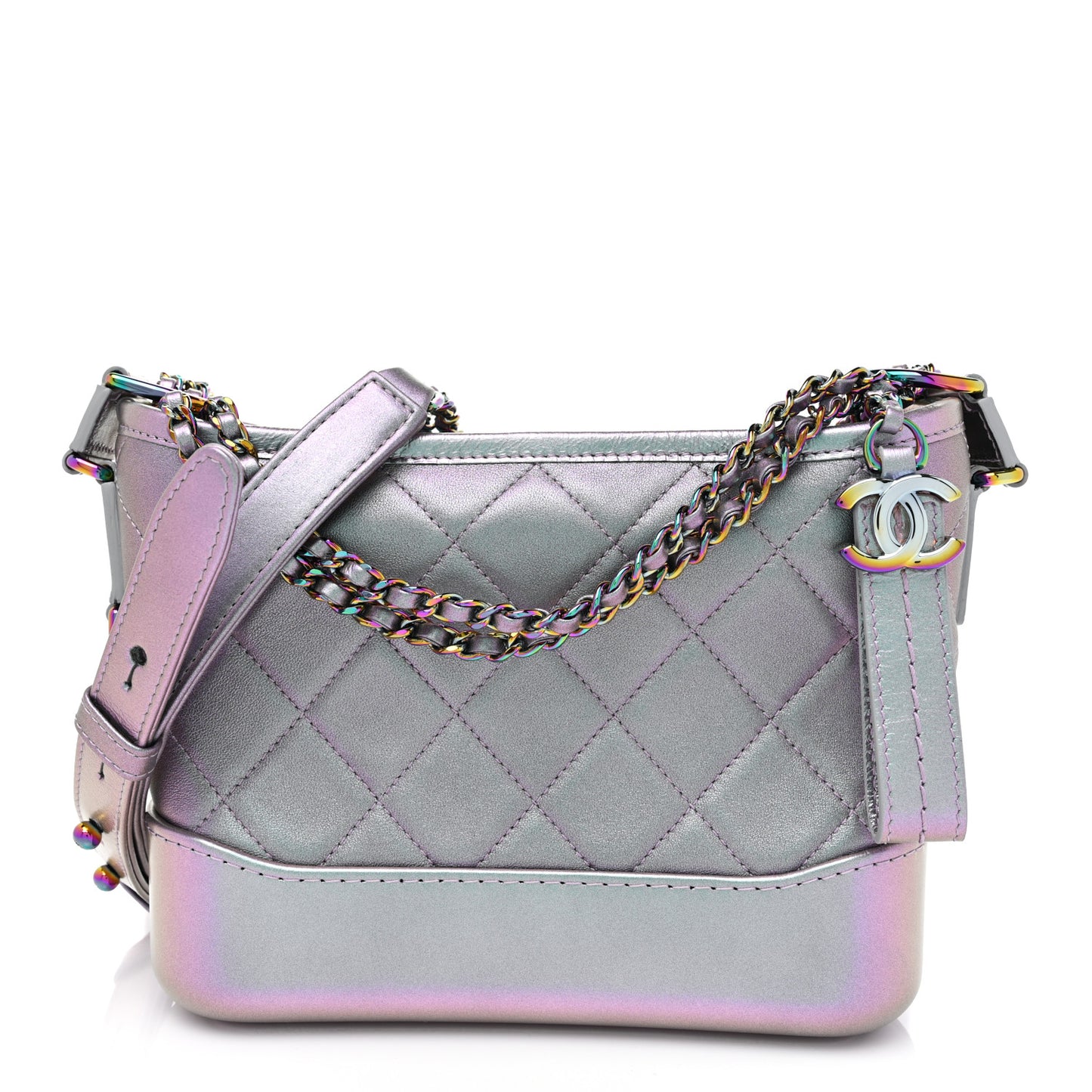 Iridescent Lambskin Calfskin Quilted Small Gabrielle Hobo Light Purple