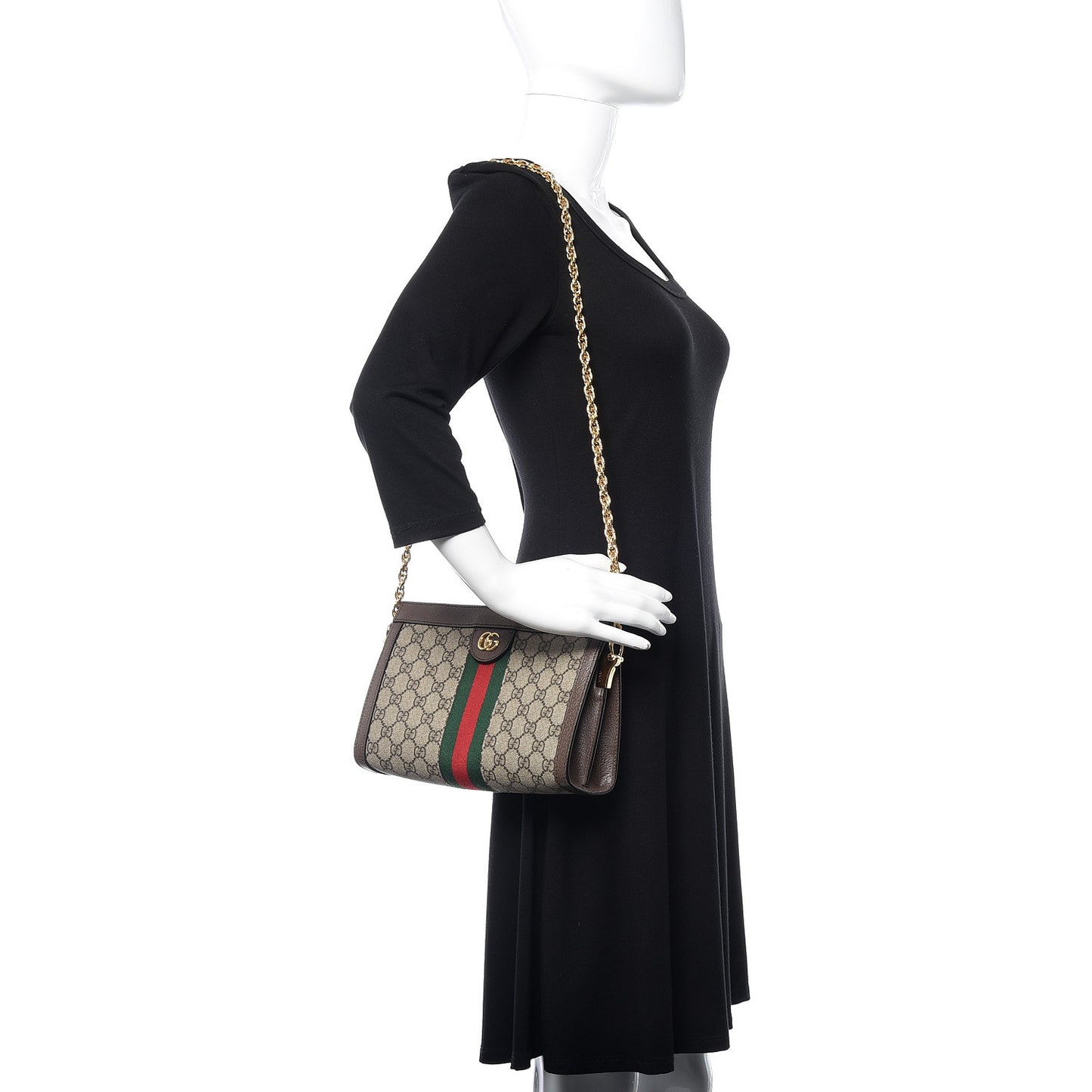 GG Supreme Monogram Web Small Ophidia Chain Shoulder Bag Brown