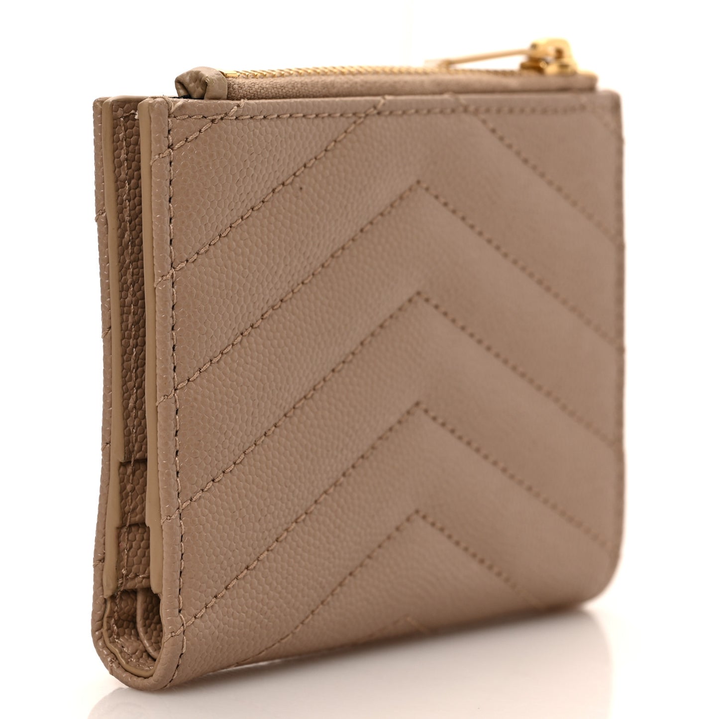 Grain De Poudre Matelasse Chevron Monogram Zipped Two-Part Wallet Dark Beige