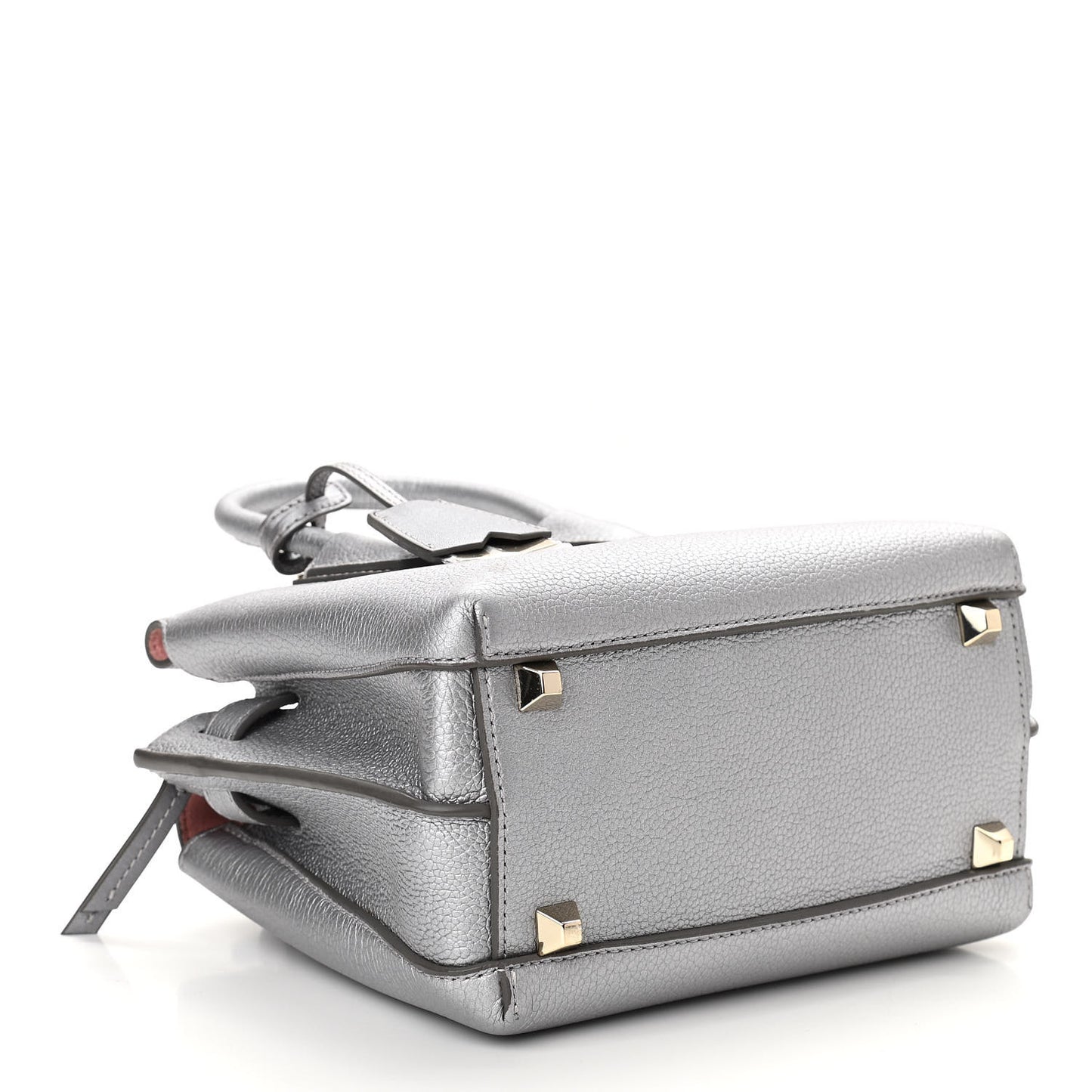 Metallic Grained Calfskin Mini Milla Tote Spike Silver