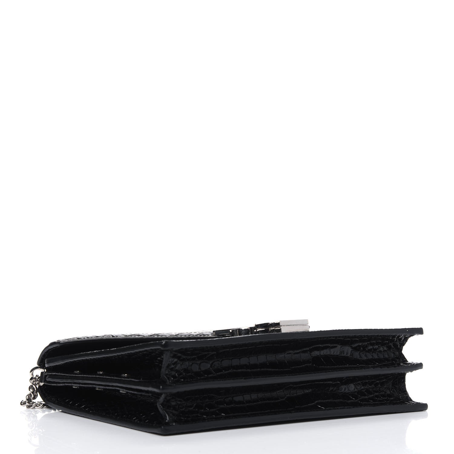 Saint Laurent Calfskin Crocodile Embossed Monogram Cassandra Clasp Bag Black Rouge Legion 3 of 4