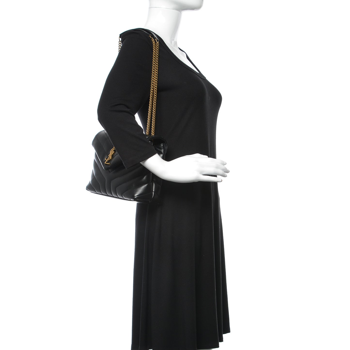 Calfskin Y Quilted Monogram Small Loulou Chain Satchel Black
