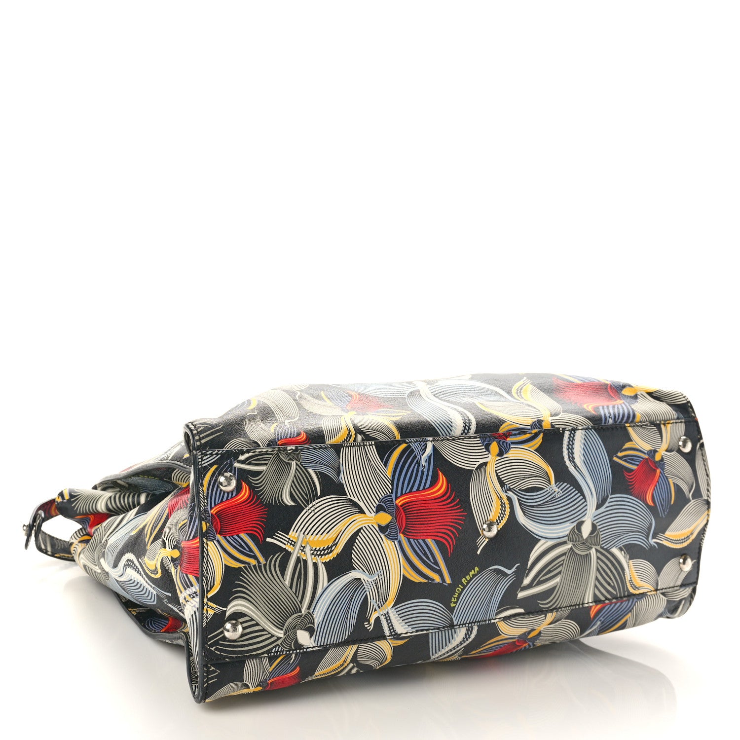 Fendi Calfskin Orchid Large Peekaboo Iconic Satchel Black Multicolor 4 of 9