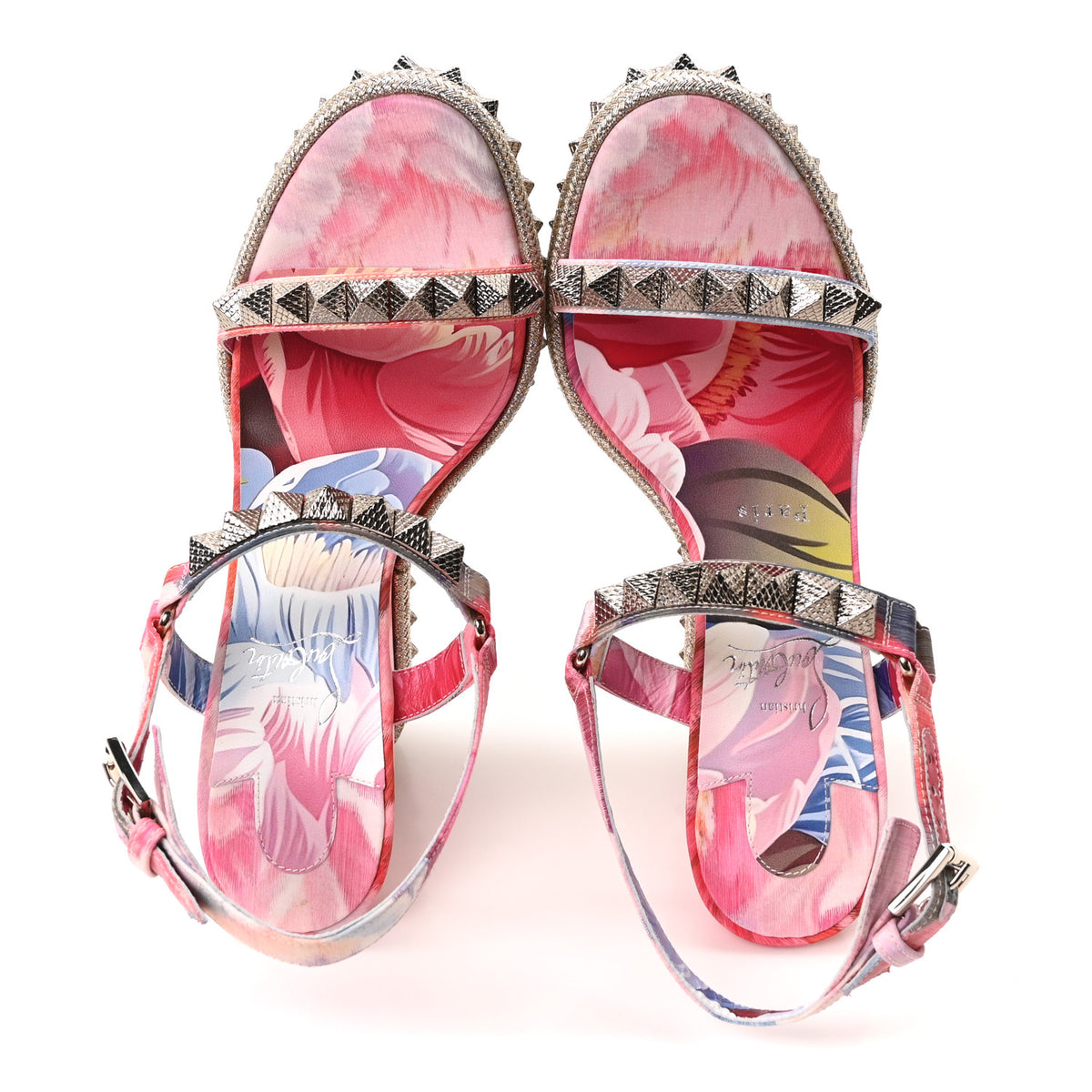Silk Spike Studded Floral Chine Pyraclou 110 Wedge Sandals 39 Multicolor