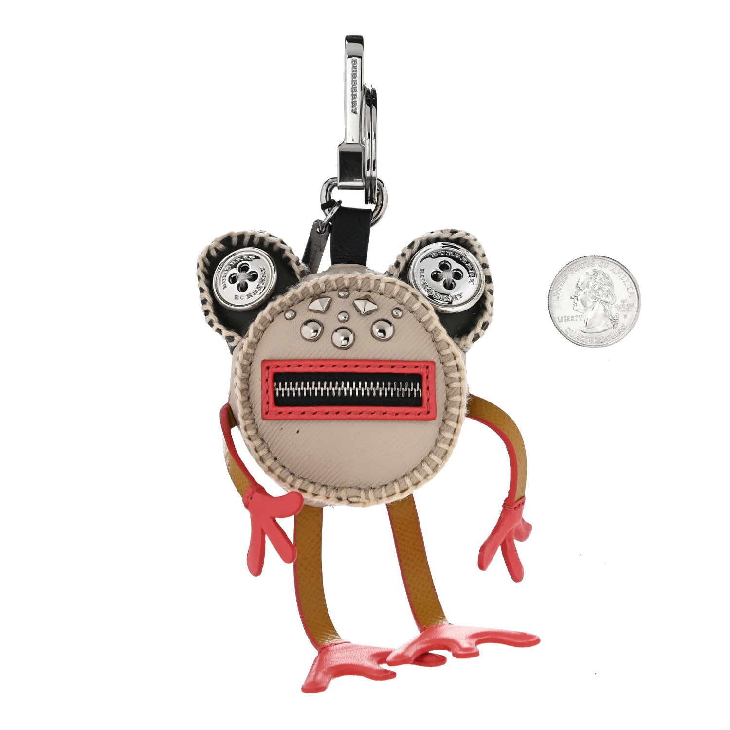 Burberry Calfskin Studded Doris The Frog Bag Charm Limestone Multi 2 of 5