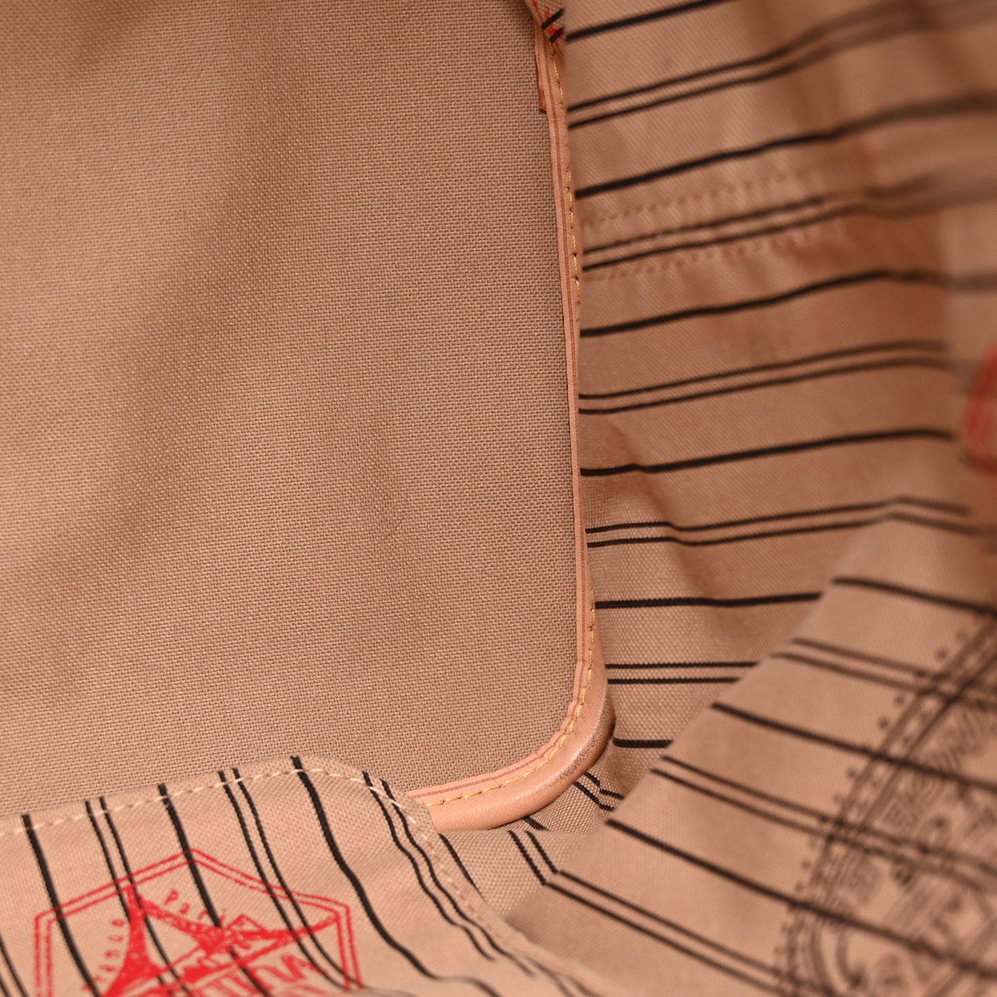 Monogram Stamped Inside Out Neverfull Bandouliere GM Beige