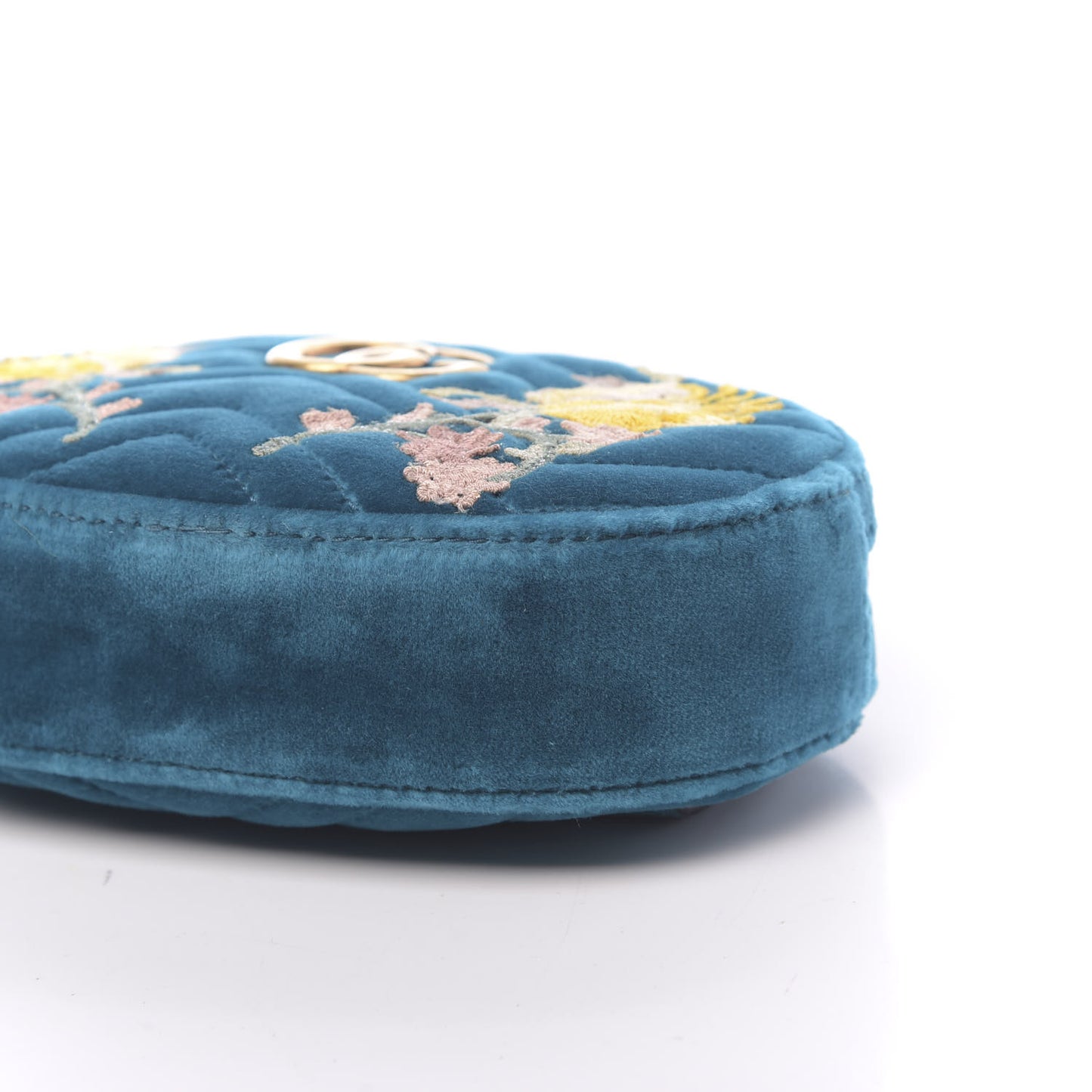 Velvet Matelasse Embroidered GG Marmont Belt Bag 95 38 Pavone Cyan