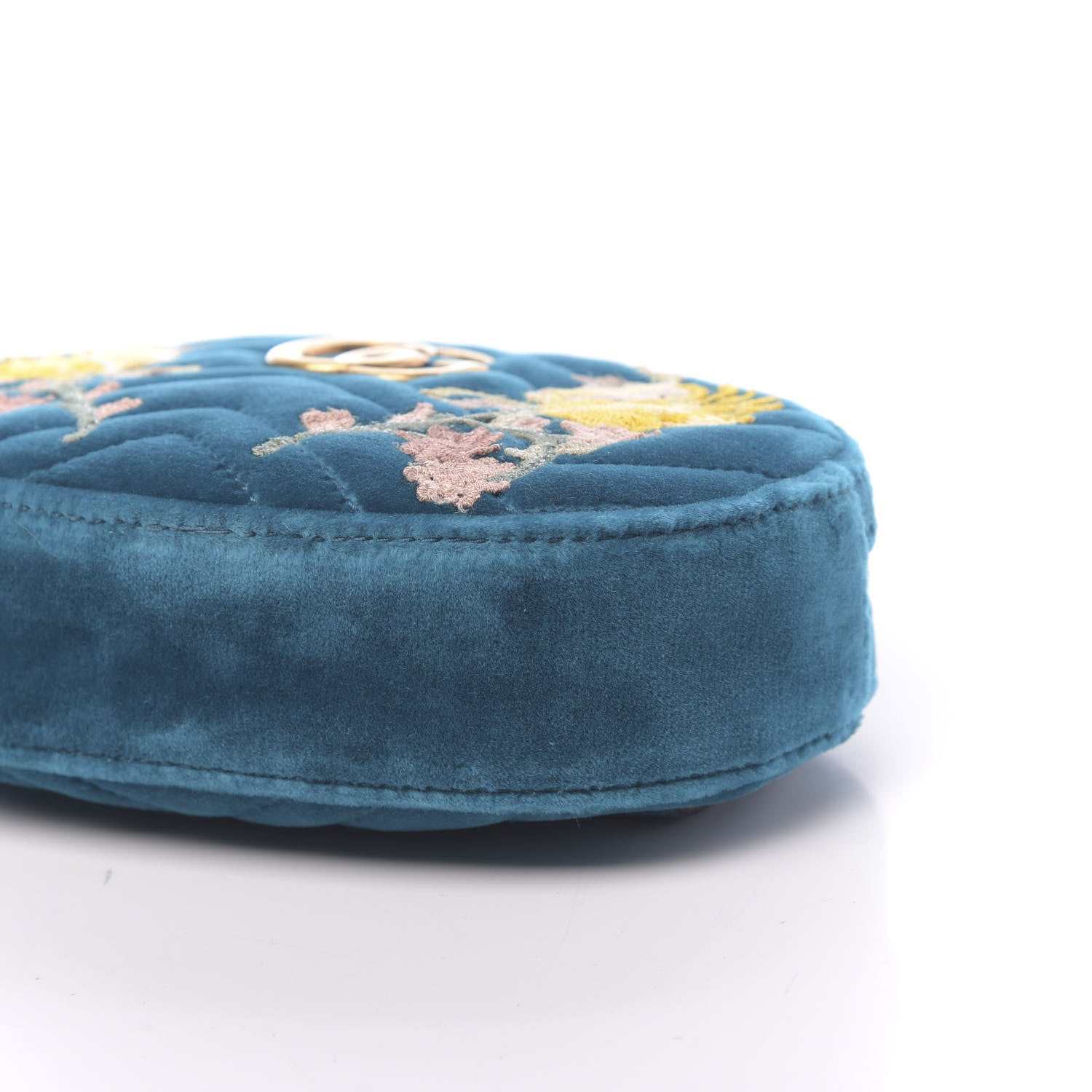 Gucci Velvet Matelasse Embroidered GG Marmont Belt Bag 95 38 Pavone Cyan 9 of 10