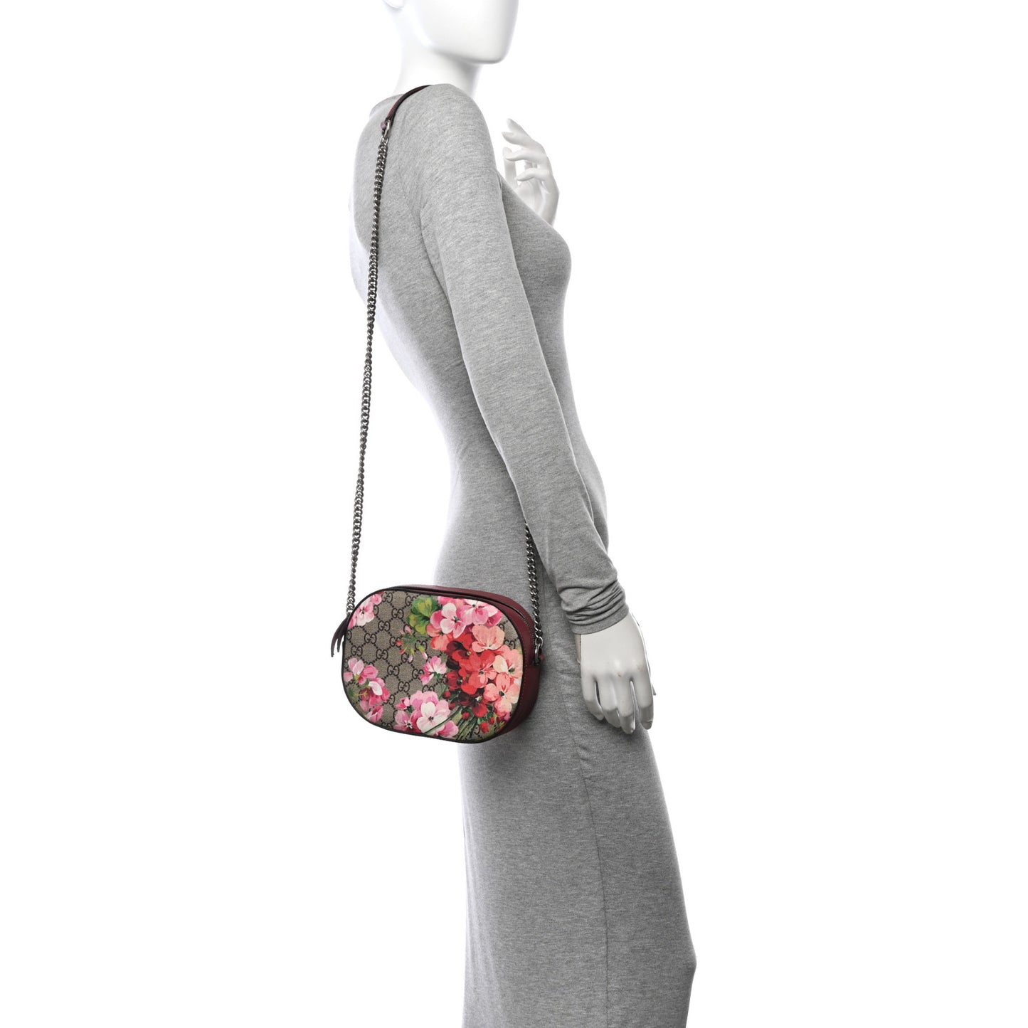 GG Supreme Monogram Blooms Mini Chain Shoulder Bag Beige Multicolor Dry Rose
